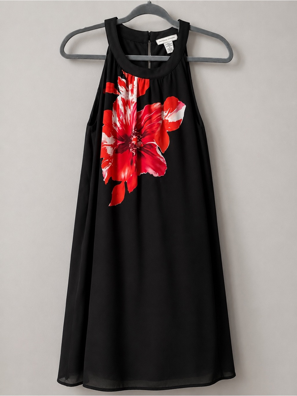 Adrienne Vittadini Black Floral Sleeveless Shift Dress Size 6